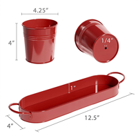 Pot Bunga Logam Kecil dengan Baki Drainase Desain Sederhana Tahan Lama Pot Bundar untuk Penggunaan di Meja