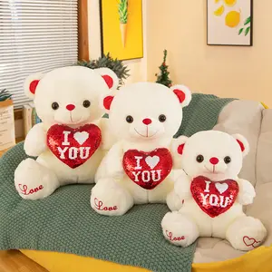 New Sequin Color Changing Heart Bear Doll Stuffed Animal Plush Toy Luminous Bear Doll Best Children Gift