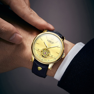 Relojes mecánicos de cuero genuino con logotipo personalizado para hombre, reloj automático con caja de acero inoxidable 316L, cristal de zafiro, OEM, reloj para hombre - Product Image 4