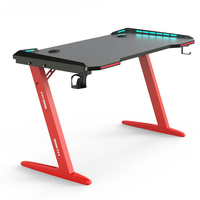 Bureau de jeu RVB en forme de Z de haute qualité Table de jeu PC à hauteur réglable avec porte-gobelet accessoires en bois noir rouge