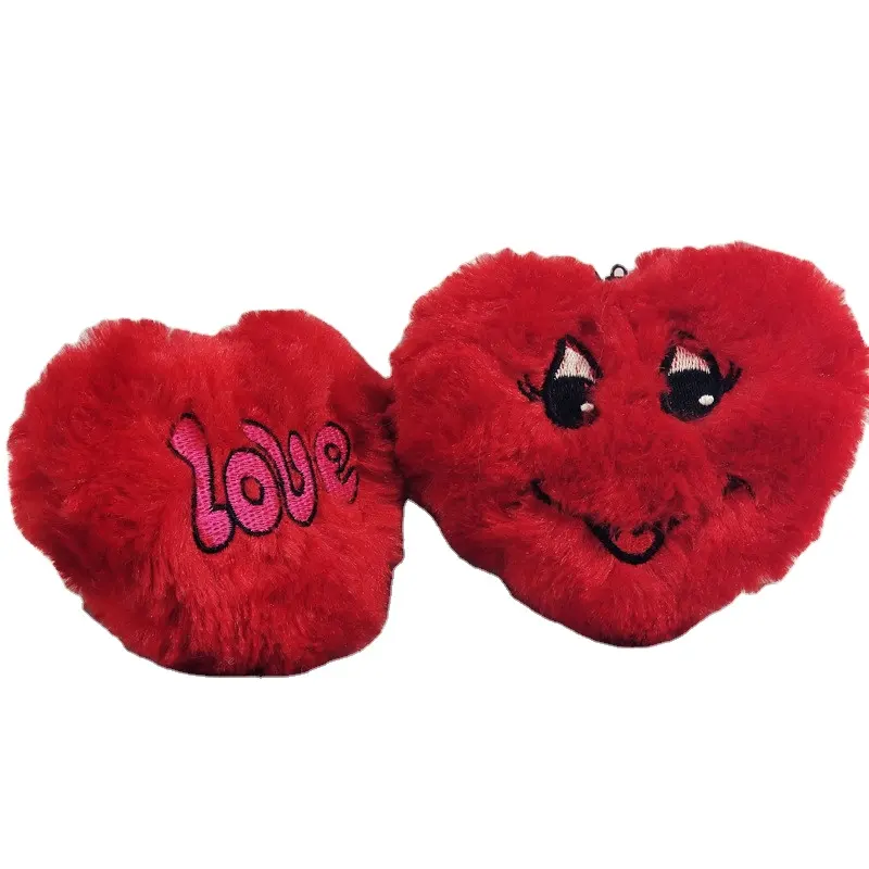 LLavero de piel de conejo de imitación con forma de corazón y Pompón, llaveros de peluche suave con forma de corazón, bonito regalo, venta al por mayor, barato