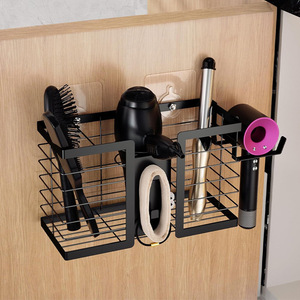Hair Styling Tool <b>Storage</b> Rack <b>Wall</b> Mounted Black Punch Free For Hair Dryer Comb Salon Use - Product Image 1