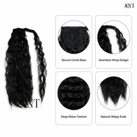 Queue de cheval bouclée en laine de 24 pouces, 110g, avec bande magique, extension de cheveux synthétiques en fibre haute température, noir, pour femmes, aspect naturel, vente en gros