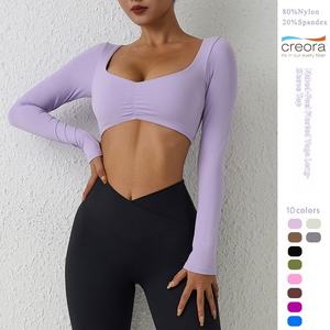 T-shirt de yoga à manches longues pour femme, effet seconde peau, en Spandex/Nylon, anti-transpiration, coupe ajustée pour le sport et le fitness - Product Image 4