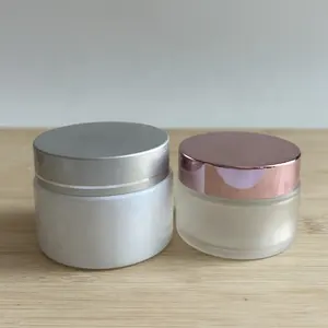 50 ml Lotion-Creme-Verpackung leerer Kosmetikbehälter gefrostetes weißes Keramikgefäß mit Deckel rosa
