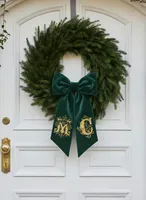 Personalisierter Weihnachtskranz Schleife aus Baumwollsamt mit Stickerei Handgefertigte Feiertagsdekoration für Hochzeit und Party