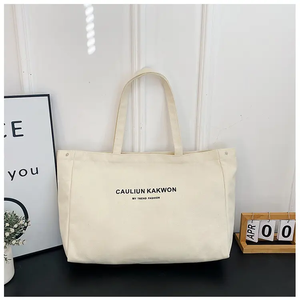 Bolsa de compras de algodón de lona Weekender con logotipo personalizado con asa de letra reforzada para regalo de mujeres y hombres - Product Image 5