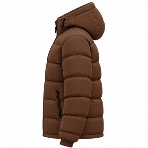 Blouson matelassé à capuche pour homme marron, en duvet respirant et imperméable, longueur standard - Product Image 3