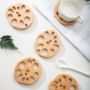 Sous-verre créatif en tranche de racine de lotus, en bois naturel, résistant à la chaleur, pour café, bureau, isolation thermique - Product Image 5