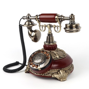Teléfono Clásico de Madera y Metal <span class=keywords><strong>Rojo</strong></span>/Blanco de Estilo Vintage con Dial Giratorio, Accesorios de Cine Retro y Decoración del Hogar, 1 Año de Garantía - Product Image 3