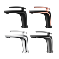 Robinet de lavabo de salle de bain moderne à un trou avec valve en céramique Robinet de lavabo à une poignée en or rose noir Robinet d'eau au design moderne