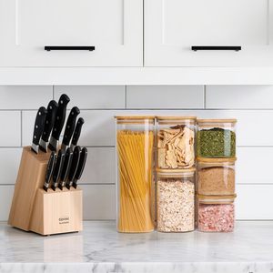 Recipiente Hermético Cuadrado para Almacenamiento de Alimentos, de Vidrio Borosilicato con Tapa de Madera de Acacia, Apto para Congelador, Diseño de Lujo - Product Image 5