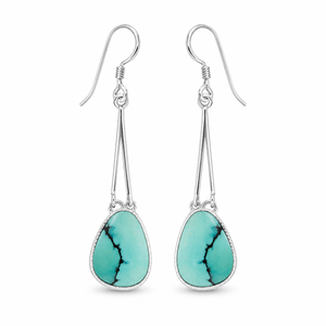 Orecchini Pendenti Lunghi Vintage Color Turchese con Motivi Decorativi per Donne - Product Image 1