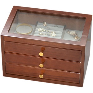 Transparent Wooden Jewelry Box Rectangle Modern Style <b>With</b> Glass Top And Four <b>Drawers</b> For Earring Storage Display - Product Image 5