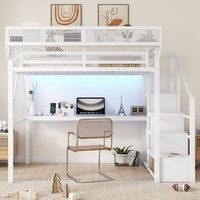 Lit superposé en métal pleine taille avec bureau, prise électrique, escalier et éclairage pour dortoir, design moderne, ODM/OEM disponible