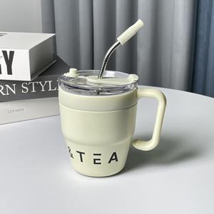 480ml Cross-Border High-Value Stainless Steel Water <b>Cup</b> Office Fashion Wake-up Coffee <b>Sippy</b> with <b>Straw</b> for Home Travel - Product Image 4