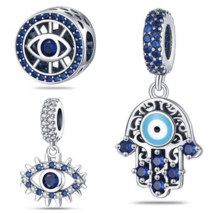 Beliebte Blauaugen-Anhänger für Armbänder, Modische Tima-Perlen, DIY Kupfer-Platin-beschichtete Punk-Style Kinderschmuck-Elemente - Product Image 1