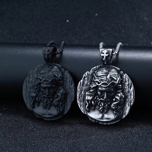 Collane con Ciondolo Hip Hop Punk in Acciaio Inossidabile Placcato Oro 18k PVD con Moneta Religiosa di <span class=keywords><strong>San</strong></span> Benedetto e Gesù, Gioielli alla Moda da Uomo - Product Image 4
