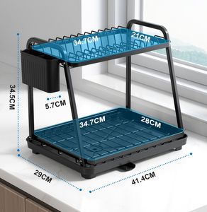Nouvel arrivage en gros : Égouttoir à vaisselle de cuisine à double couche avec support pour baguettes et étagère de rangement - Product Image 6