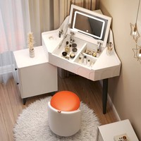 Coiffeuse d'Angle Moderne avec Miroir de Maquillage LED 3 Couleurs et Rangement