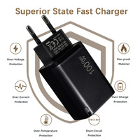 Chargeur mural 100W à technologie GaN, double sortie Type-A et Type-C, prise EU, compatible PD3.0 PPS AC DC, pour ordinateur portable, téléphone et tablette (modèle exclusif)