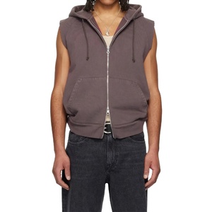 Heavy Weight Double Zipper Sleeveless Hoodie Raw Edge <strong>Sleeve</strong> Zip up <strong>Gilet</strong> Vest for Men - Product Image 1
