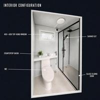 Unité de toilettes et de douche portables séparées (humide/sec) pour usage professionnel, construction en panneaux sandwich, installation facile, toilettes à siège en céramique