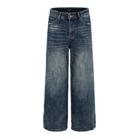 Nouveau style américain rétro, jeans délavés et déchirés, coupe ample et droite - Pantalons longs décontractés à jambes larges tendance pour hommes et femmes