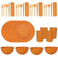 Ensemble de couverts portables en plastique épaissi en paille de blé, avec bol, tasse et assiette, pour la maison - Idéal pour l'export.