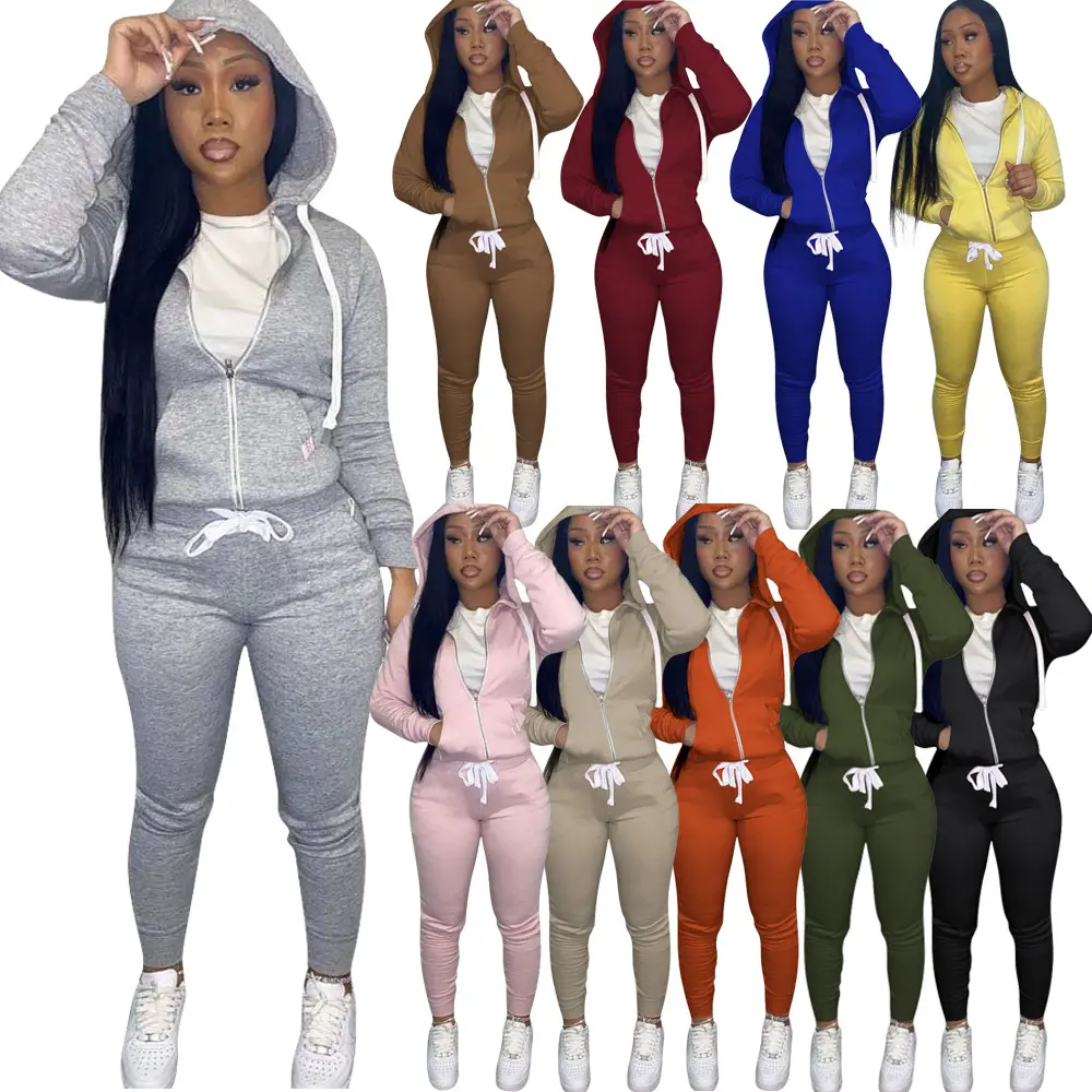 2022 Women's Hood Two Piece Pant Set Fall Winter Clothing Outfits 2 Piece Pant Trousers Set Joggers Sweatsuit Tracksuits