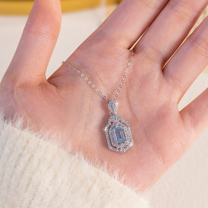 Collier pendentif double halo en pierre naturelle émeraude taille 5*7mm, style vintage, en argent sterling 925, pour femmes - Product Image 4