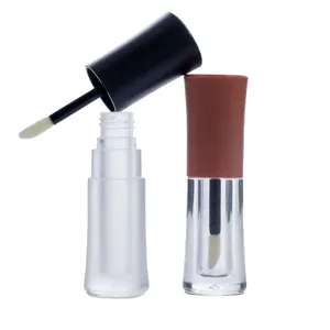 Wholesale Unique Shaped Plastic Black Lip Gloss Container Brown Transparent Frosted Lip Gloss Tube Custom Label Lip Tint Bottle