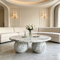 Table basse ronde en marbre blanc naturel, base sphérique, style moderne, luxe, écologique, table de salon