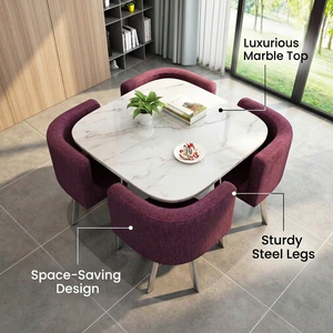 Modern Luxury Square Contemporary Nordic Style Dining Table with Stainless Steel Base <strong>Marble</strong> <strong>Top</strong> for Home Hotel Use 4-Seater - Product Image 1