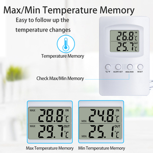 Grand écran LCD numérique, thermomètre d'alarme intérieur/extérieur <span class=keywords><strong>avec</strong></span> <span class=keywords><strong>fil</strong></span> externe et fonction de mémoire des températures maximales et minimales, couleur blanche - Product Image 4