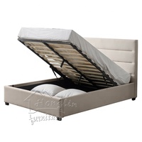 Meubles modernes de chambre à coucher double queen king size tête de lit en tissu capitonné gaz soulever stockage pouf tapisserie d'ameublement cadre de lit