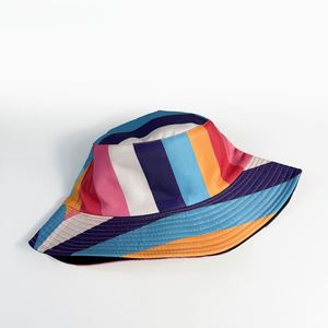 <b>Rainbow</b> Striped Reversible Sun-Protective Fisherman's Flat-<b>Top</b> Hat Unisex Casual Outdoor Travel Four Seasons Versatile Canvas - Product Image 5