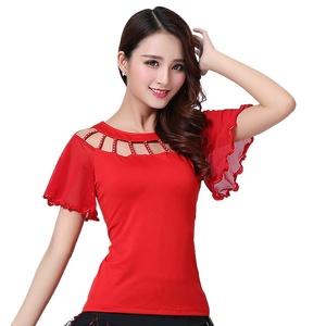 Nuevas Blusas de Baile de Salón para Mujer, Camisetas de Danza Social con Manga Acampanada y Diseño Calado, Ropa de Práctica de Danza Latina Moderna a la Moda - Product Image 4