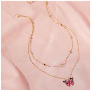 Collar de mariposa colorido con cadena de cuentas de doble capa, joyería dorada para fiesta, cadena de clavícula para mujer, colgante de moda, accesorio de moda - Product Image 4
