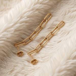 ต่างหูแบบหนีบห่วงโซ่เคลือบทอง 14K ดีไซน์เรียบหรูสำหรับผู้หญิง แฟชั่นมินิมอล ขายส่ง - Product Image 2
