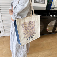 Sac fourre-tout grande capacité à imprimé visage souriant de dessin animé, sac à bandoulière zippé en toile, sac à dos d'école pour étudiant, porte-documents