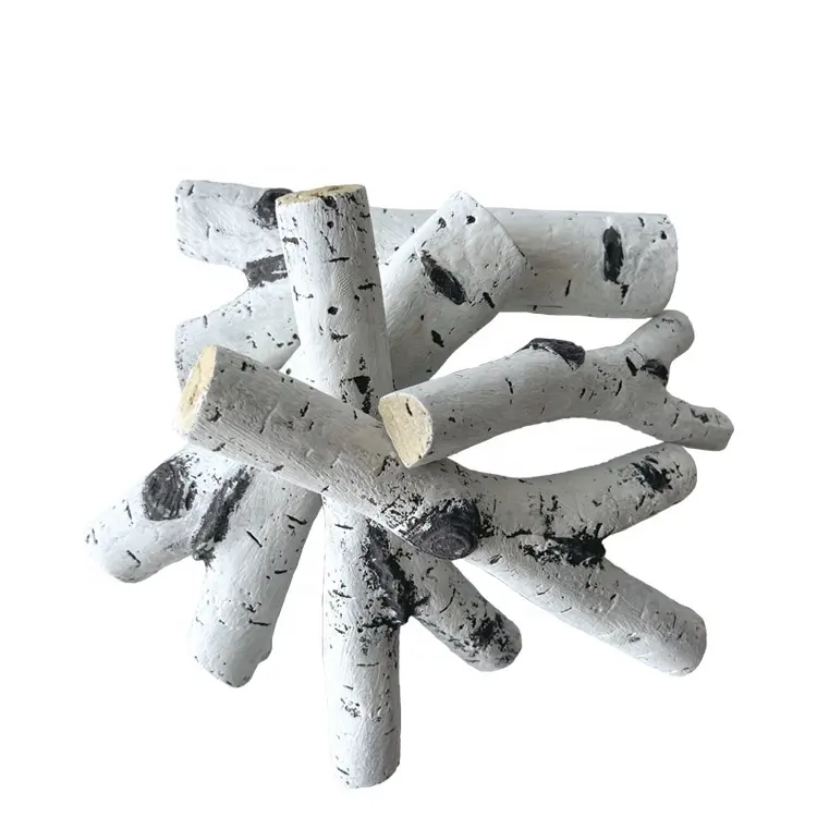 Hot Selling Keramische Witte Berk Fire Logs Voor Woonkamer Decoreren Warming Haard