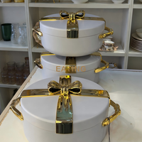 Ensemble chauffe-plats isotherme élégant en acier inoxydable avec ruban blanc crème, 2,5L, 3L, 3,5L, pour casseroles et marmites chaudes