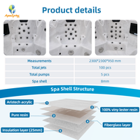 Jacuzzi extérieur sur mesure pour 7 personnes, système Balboa USA, baignoires spa en acrylique 2,3 m, 100 jets de massage, cascade LED, ozoniseur