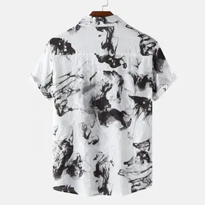 Oem Summer Men Hawaiian Shirt Geometric Print Short Sleeve Button Resort Casual Beach Shirts Men 2023 Cotton Mens Shirts