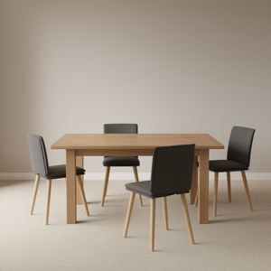 Set di 4 sedie da pranzo in ecopelle grigio scuro con gambe in legno, design moderno per l'arredamento della sala da pranzo di casa - Product Image 2