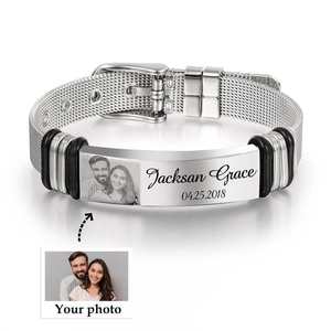 Stainless Steel High Quality Fashion Men Bracelet Custom Name Photo Personalized Bracelet Bangle Wristband