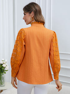 Blusa de Encaje Elegante y Sencilla para Mujer, Primavera/Verano 2026, Manga Larga, Tejida, para Oficina, Disponible en EE. UU. - Product Image 4