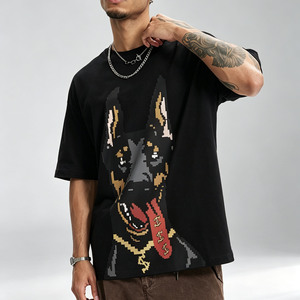 เสื้อยืดพิมพ์ลายโดเบอร์แมนเรืองแสงในที่มืดสไตล์อเมริกัน เสื้อเชิ้ตแขนสั้นผู้ชายทรงหลวมทันสมัยและอินเทรนด์ - Product Image 2