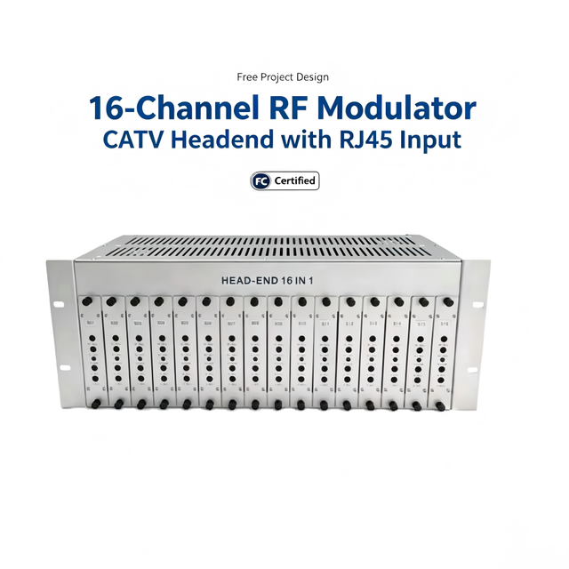 Free Project Design 16-Channel RF Modulator Adjustable CatV Headend With RJ45 Input FCC Certified